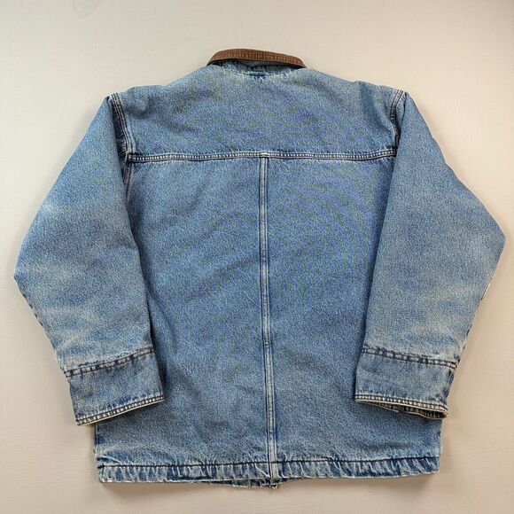 Vintage Wrangler hero Jacket Mens Medium Blue Denim Blanket Lined Utility Chore - Picture 9 of 16